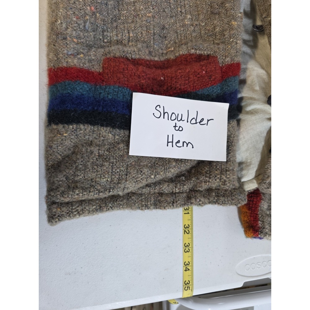 Vintage Wool-Feel Cardigan XL Tan Rainbow Stripe Wood Buttons Grandpa READ - Picture 5 of 13